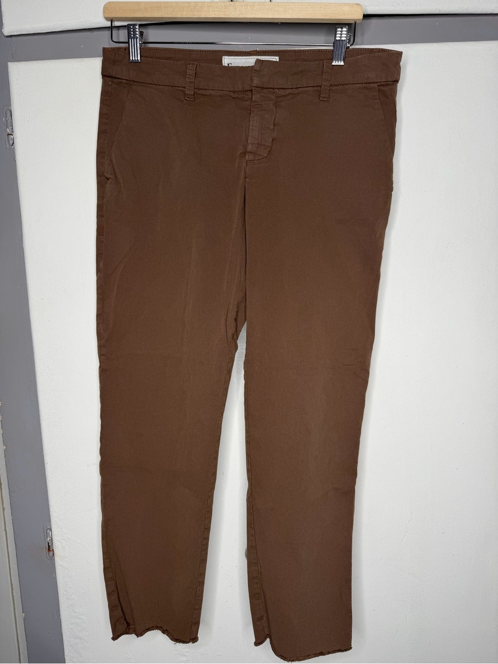 Frank & Eileen Wicklow Italian Cotton Chino Pants Brown Raw Hem Size 8